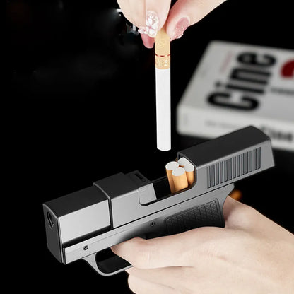 cigarette case gun lighter & Hidden Wheel & Flint Ignition Soft Flame Pistol Focus Pistol Lighter with Cigarette
